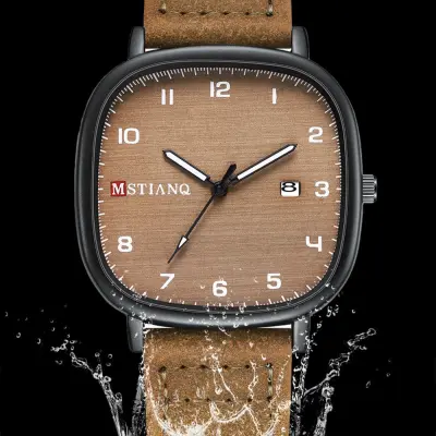 Mstianq Brown Leather Strap Watch