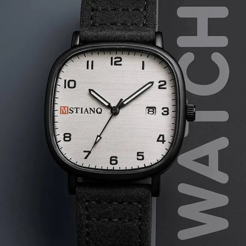 "MSTIANQ" Leather Strap Business Class Watch-Black