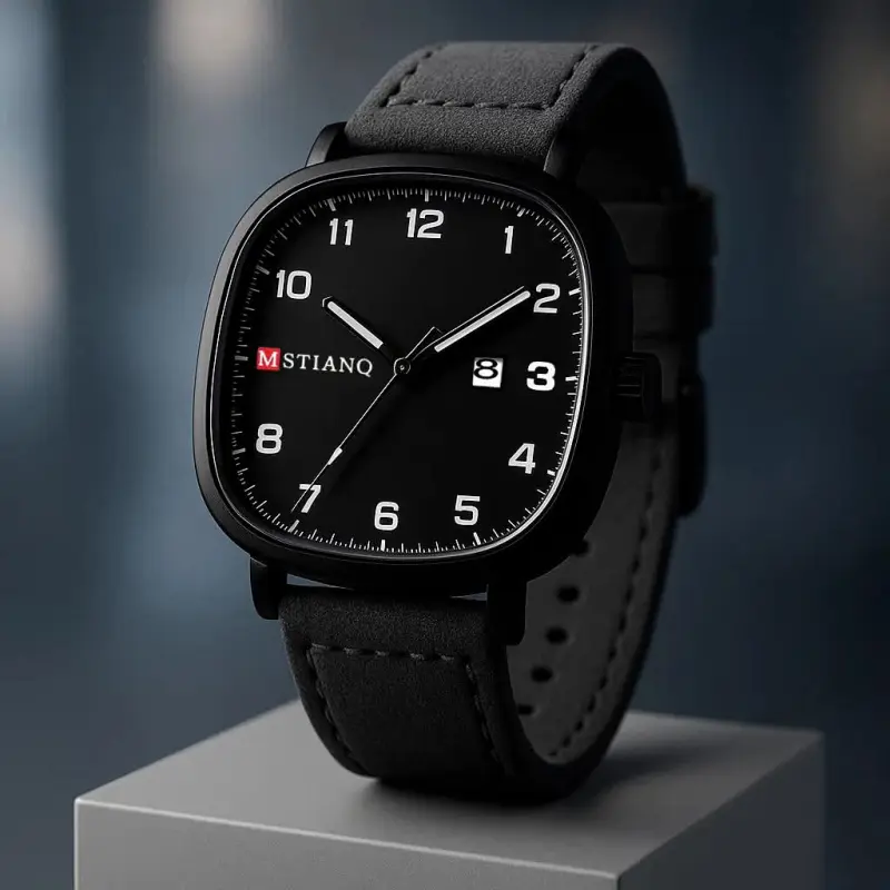 "MSTIANQ" Leather Strap Business Class Watch-Black